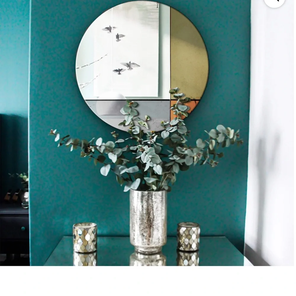 Modern Round Wall Mirror with Black and Gold Accents